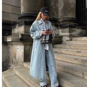 Zara Light Blue TRF Denim Trench Coat New